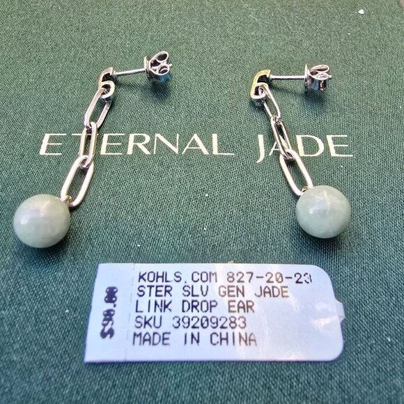 Dynasty ✦ Certified Jade Swirl Drops ✦ 925 Silver Marquise Earrings Green NWT - Picture 10 of 12